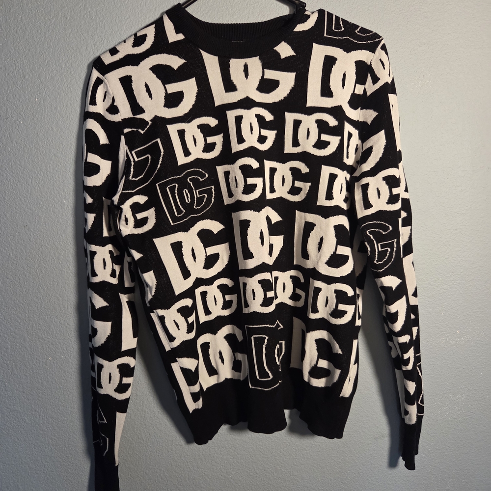 Dolce & Gabbana Black and White Logo Crewneck Sweater
